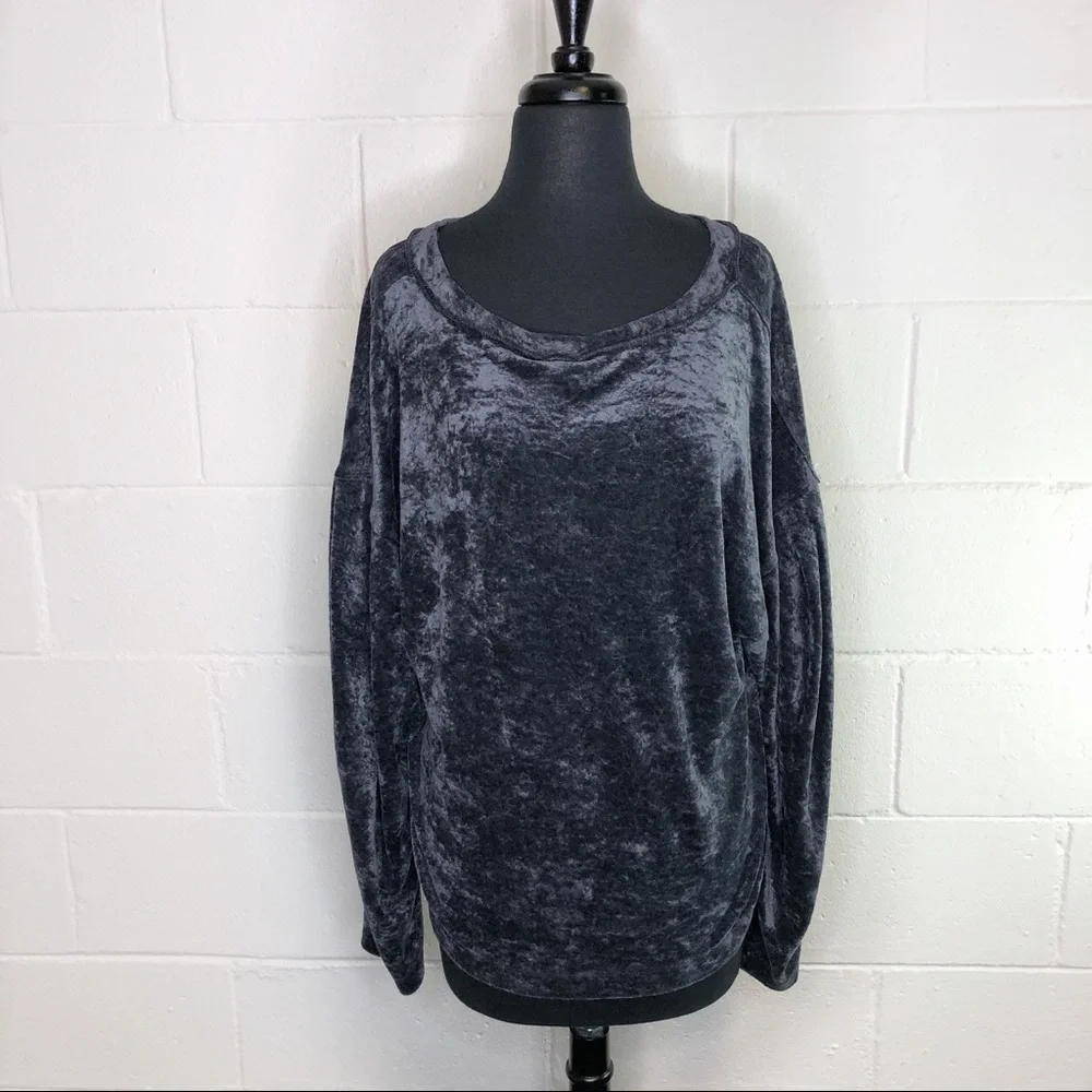 We The Free Crushed Velvet Dark Gray Milan Layering Top